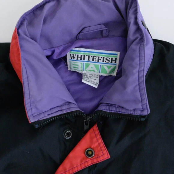 Vintage 90s Whitefish Bay Black And Purple Zip Up Windbreaker With Hidden Hood S - Picture 9 of 13